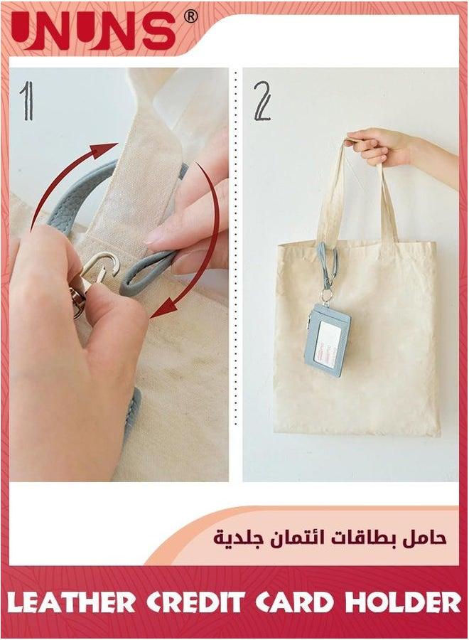 يو إن يو إن أس محفظة صغيرة للنساء، حافظة بطاقات ائتمان جلدية، حزام مع مفتاح بسحاب، محفظة أمامية نحيفة، زرقاء - Image 4