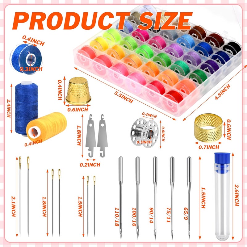 Bymore Sewing Thread Kit 36 Colors 400 Yards Prewound Bobbins Sewing Threads Polyester Thread with 5 Pcs Large Eye Sewing Needles for Hand and Machine Sewing - Image 2