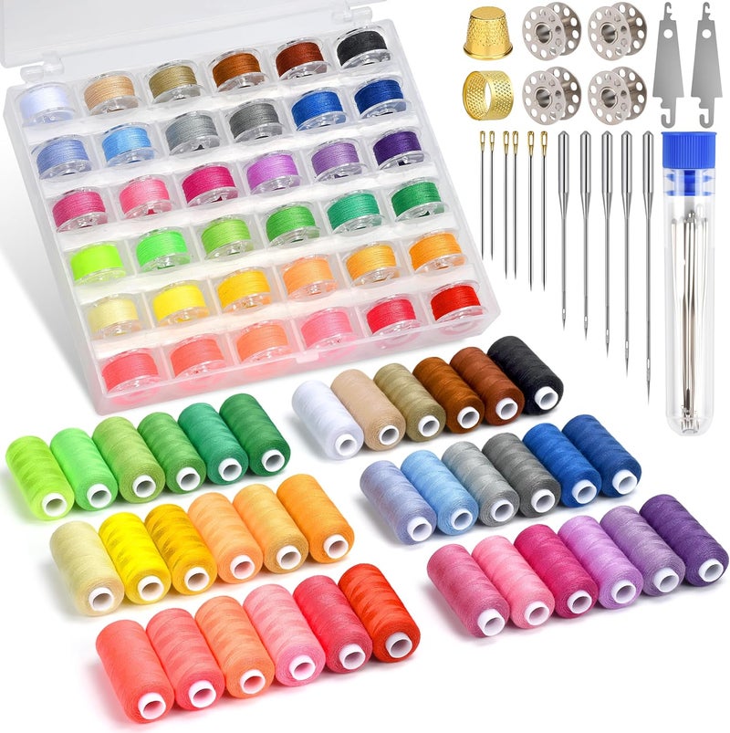 Bymore Sewing Thread Kit 36 Colors 400 Yards Prewound Bobbins Sewing Threads Polyester Thread with 5 Pcs Large Eye Sewing Needles for Hand and Machine Sewing - Image 1