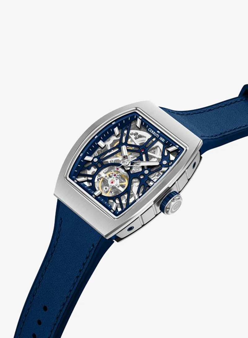 شيروتي 1881 Calliano Blue Dial Silicone-Leather Strap Analog Watch for Men, 48mm