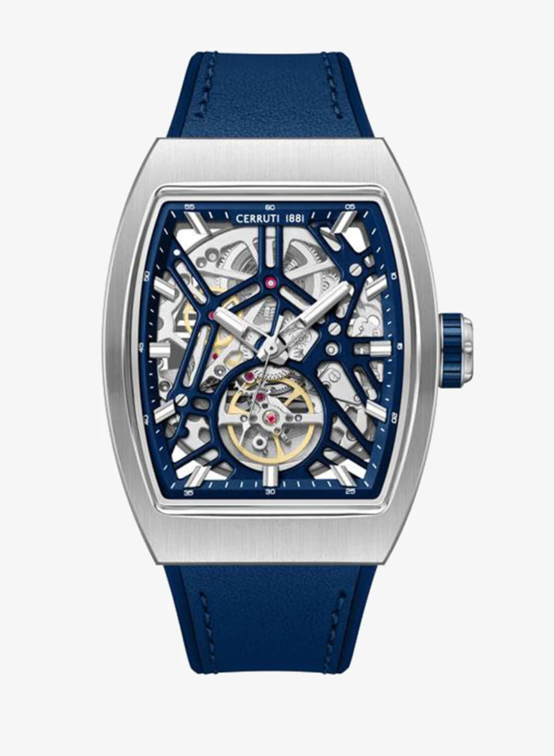 شيروتي 1881 Calliano Blue Dial Silicone-Leather Strap Analog Watch for Men, 48mm