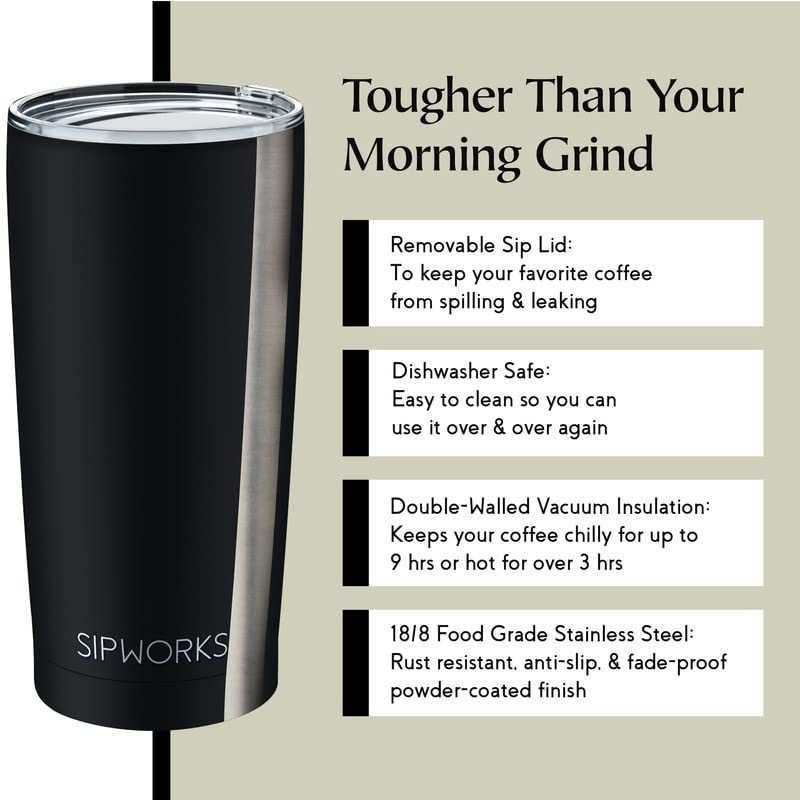 Sipworks Stainless Steel Coffee Tumbler - 20oz Coffee Tumblers with Lids & Double Walled Vacuum Insulation for Hot & Cold Drinks - Spillproof Travel Insulated Coffee Tumbler  Rose Gold - Image 4