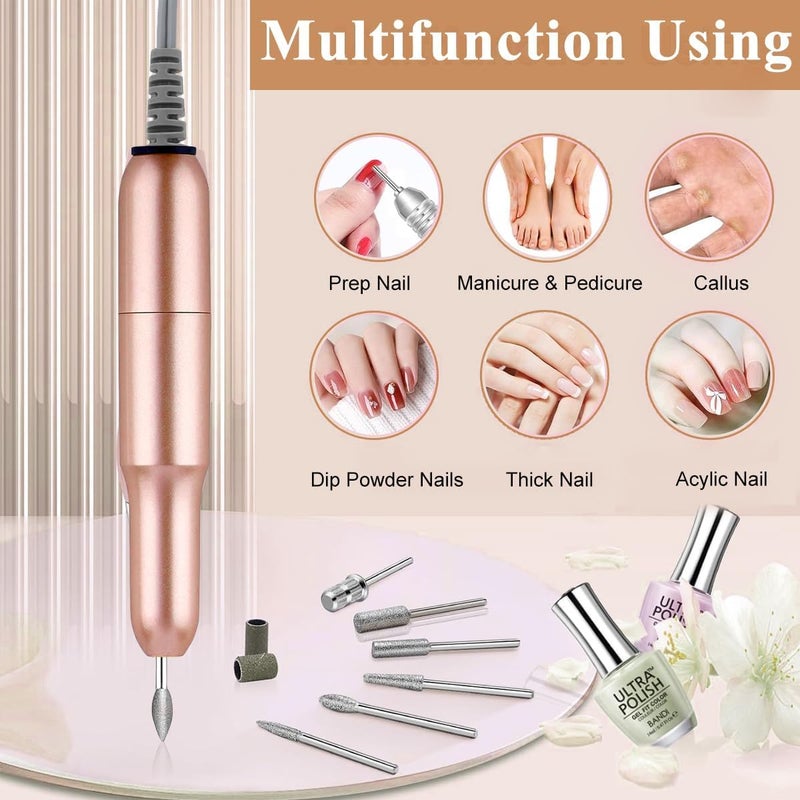 GOODIEBOX Electric Nail Drill File Professional Nail Drill Machine Kit Manicure Pedicure Tools Polishing Set with 6 Nail Drill Bits  Sanding Paper for manicure pedicure uses - Image 5