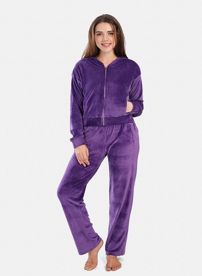 Carina Ribbed Purple Velvet Pyjama Set  - Image 1