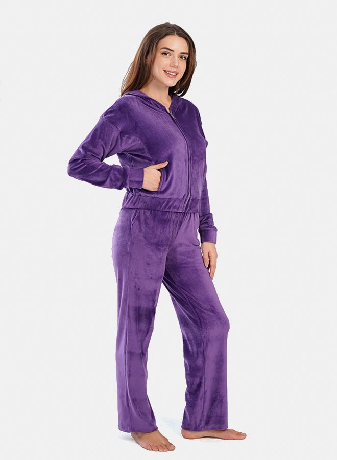 Carina Ribbed Purple Velvet Pyjama Set  - Image 2