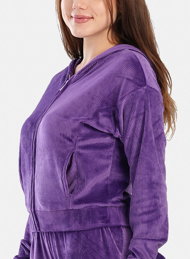 Carina Ribbed Purple Velvet Pyjama Set  - Image 3