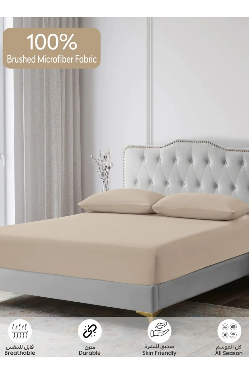 دوناتيلا Bedding Fitted Sheet - Fits 200x200 Cm For King Bed - 3 Pcs (1 Fitted Sheet and 2 Pillowcases) - 35 Cm Deep Pocket - Solid Bed Sheet