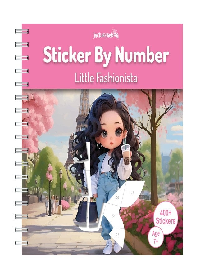 jackinthebox Sticker by Number Book, 12 Scenes Puzzle Paint by Sticker Book + Colouring Pages, Gifts for Birthday, Party Favor Toys for Girls, Arts & Crafts for Kids Age 7 8 9 10 - Little Fashionista - Image 1