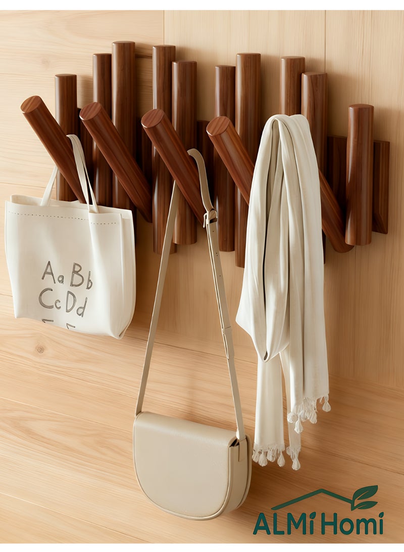 ALMiHomi Creative Design Wall-Mounted Solid Wood Hook Rack – 5 Hooks, No-Drill Installation, Chic & Space-Saving, Perfect for Entryway, Living Room, Bedroom, Kitchen, and Bathroom - Image 1