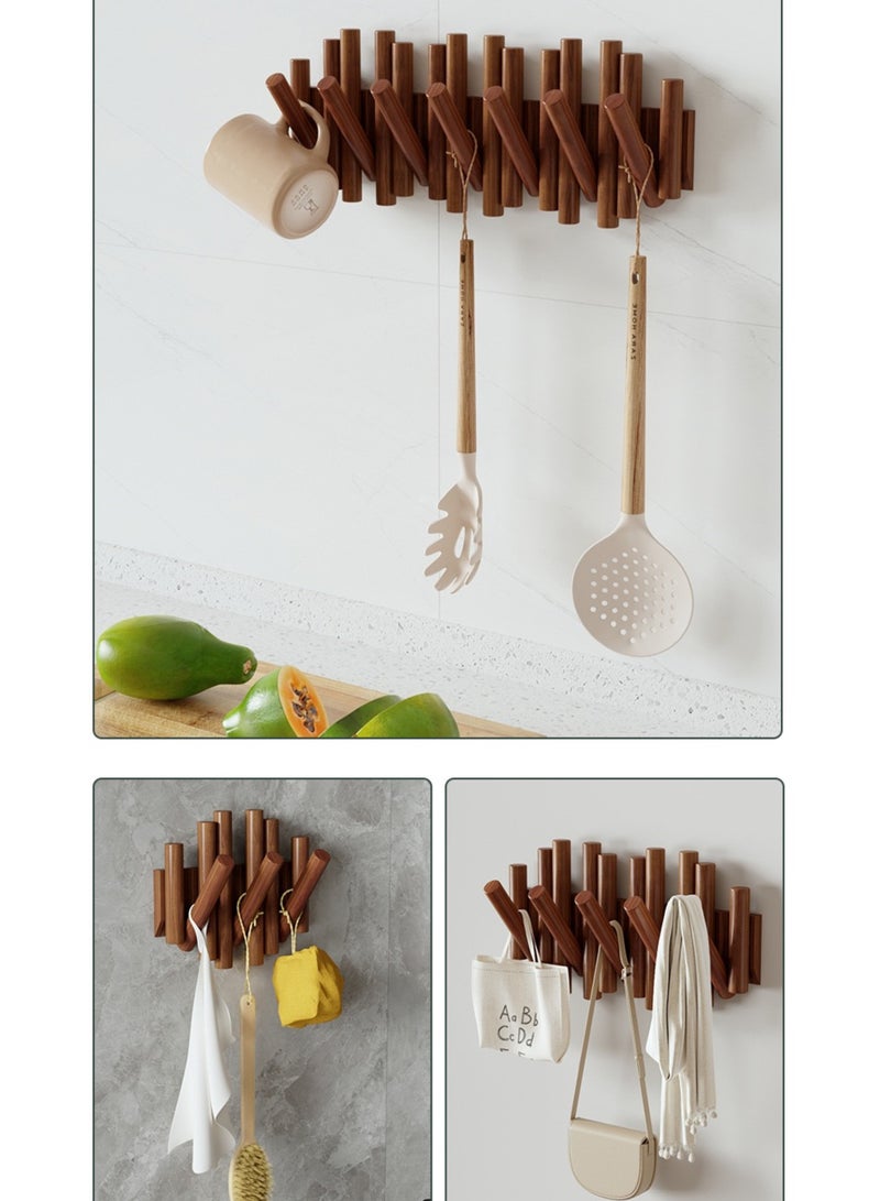 ALMiHomi Creative Design Wall-Mounted Solid Wood Hook Rack – 5 Hooks, No-Drill Installation, Chic & Space-Saving, Perfect for Entryway, Living Room, Bedroom, Kitchen, and Bathroom - Image 2