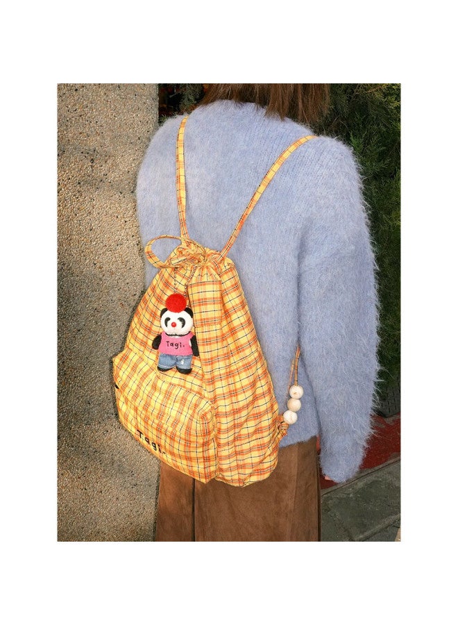 Tagi.tanghulu "i" Pearl Beaded Drawstring Backpack Large Capacity Double Shoulder Bag Super Light Holiday Gift - Citrus Biscuit - Image 3