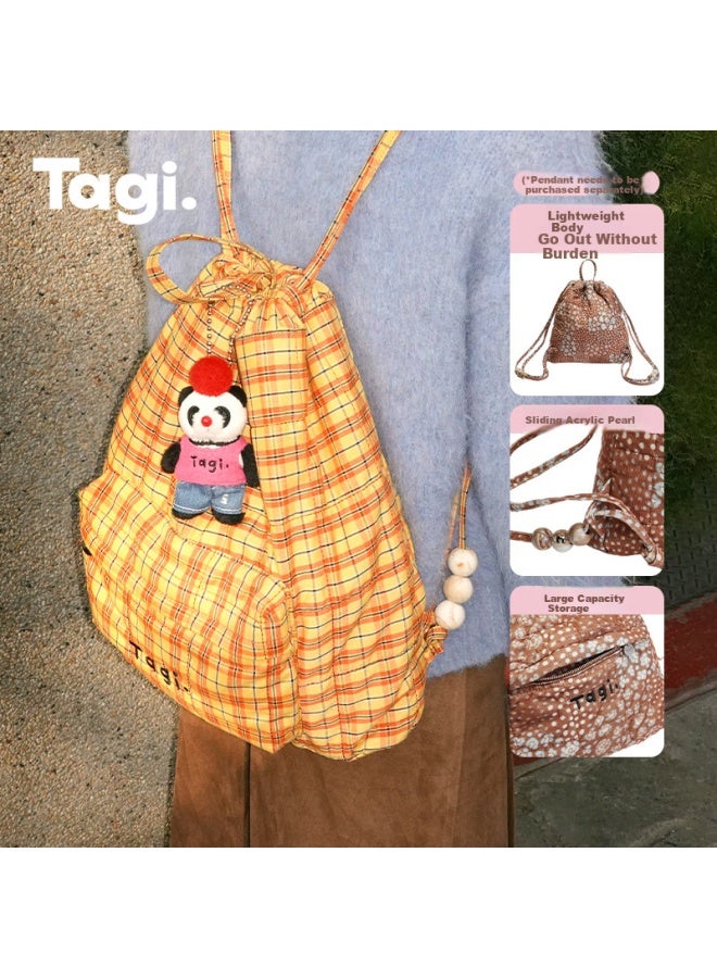 Tagi.tanghulu "i" Pearl Beaded Drawstring Backpack Large Capacity Double Shoulder Bag Super Light Holiday Gift - Citrus Biscuit - Image 1