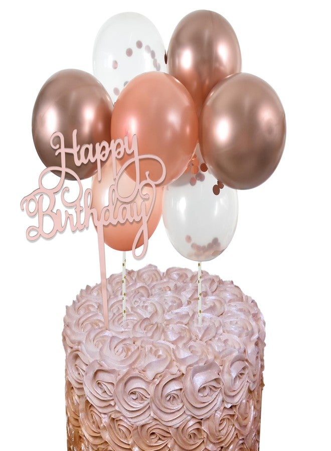بيشيدا زينة كب كيك عيد ميلاد سعيد من بيشيدا - زينة كعكة عيد ميلاد على شكل سحابة صغيرة من البالونات باللون الذهبي الوردي، مناسبة لحفلات الزفاف والذكرى السنوية وحفلات استقبال المولود الجديد - Image 1