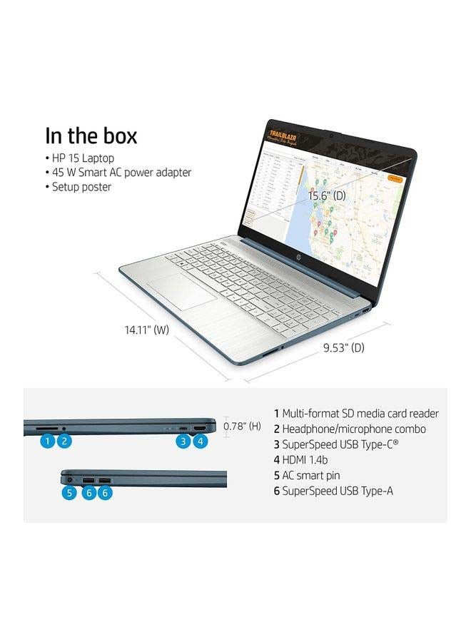 HP لابتوب 15-EF2126WM بشاشة 15.6 بوصة بدقة كاملة الوضوح ومعالج إيه إم دي ريزين 5 5500U وذاكرة رام 16 جيجابايت ومحرك أقراص SSD بسعة 512 جيجابايت وبطاقة رسومات إيه إم دي راديون ونظام ويندوز 10 - إصدار عالمي الإنجليزية/العربية أزرق سبروس - Image 2