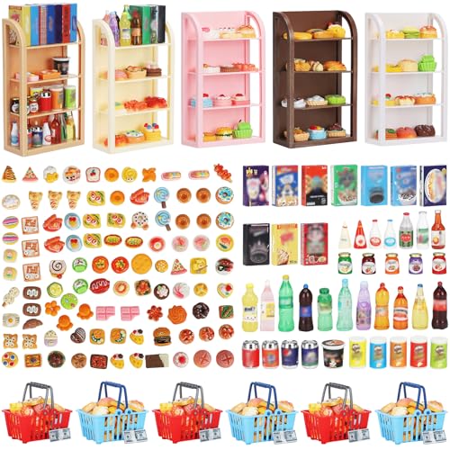 kapeiluo 170Pcs Miniature Supermarket Shelves Furniture Model Doll House Store Storage Bookshelf Accessories 4 Layers Shelf Display Rack Mini Locker Decor Food Drink Bottle Toy Cosplay Game Party - Image 1
