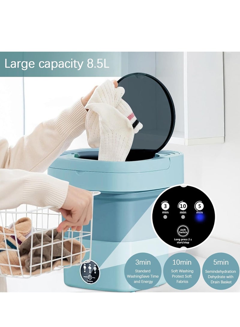 TRASSLE Portable Washing Machine, 8.5L Mini Foldable Washer Machine with Spin Dryer,Small Foldable Bucket Washer for Apartment Camping, RV, Travel, Underwear, Socks, Baby clothes, Personal (Blue) - Image 3