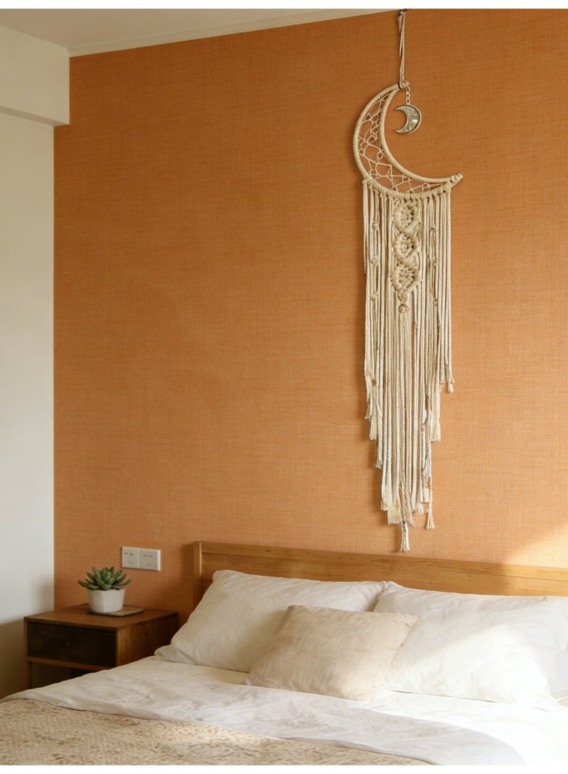 سينج صائد أحلام مصنوع يدويًا على الطراز البوهيمي، مناسب لغرف الأطفال، ديكور جداري منسوج، هلال حالم، هدية رمضانية. - Image 1