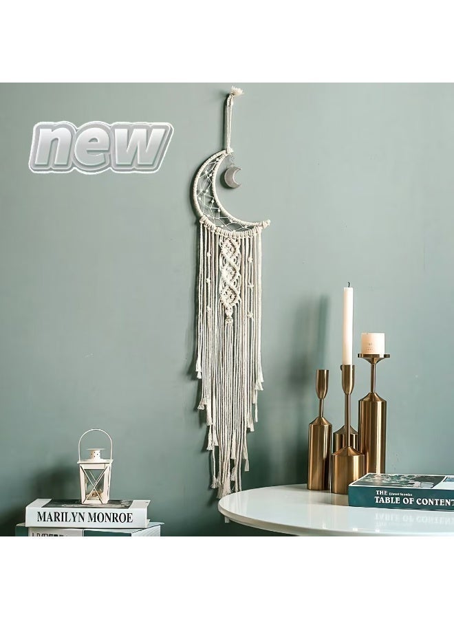 سينج صائد أحلام مصنوع يدويًا على الطراز البوهيمي، مناسب لغرف الأطفال، ديكور جداري منسوج، هلال حالم، هدية رمضانية. - Image 4