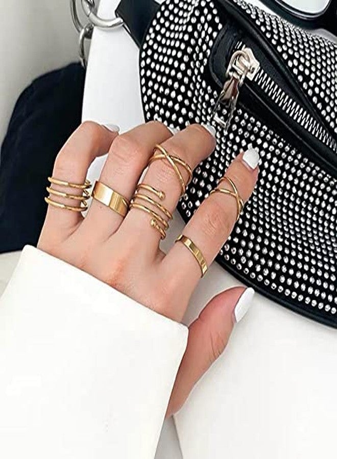 GOHO Gold Metal Set Of 5 Mid Finger Rings For Girls - Image 2