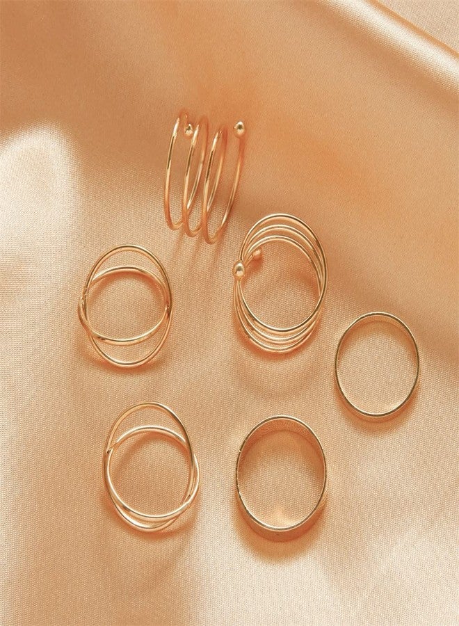 GOHO Gold Metal Set Of 5 Mid Finger Rings For Girls - Image 5