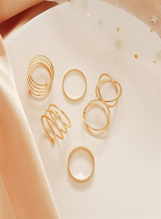 GOHO Gold Metal Set Of 5 Mid Finger Rings For Girls - Image 4