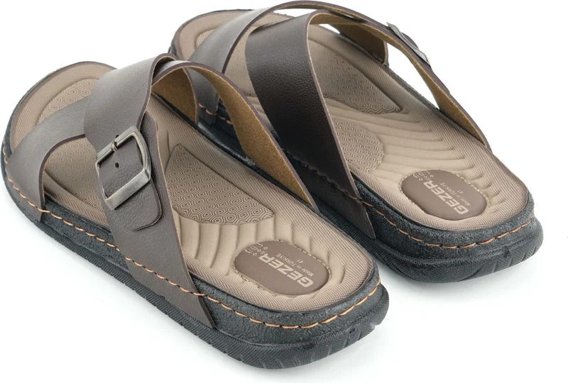 جيزر Men's Summer Artificial Leather Single Buckle Adjustable Comfortable Sole Daily Slippers