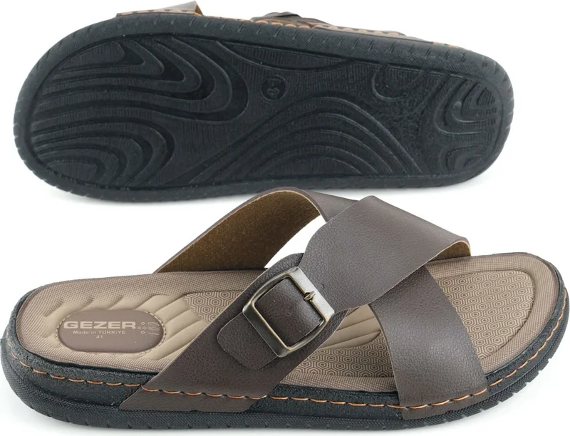 جيزر Men's Summer Artificial Leather Single Buckle Adjustable Comfortable Sole Daily Slippers