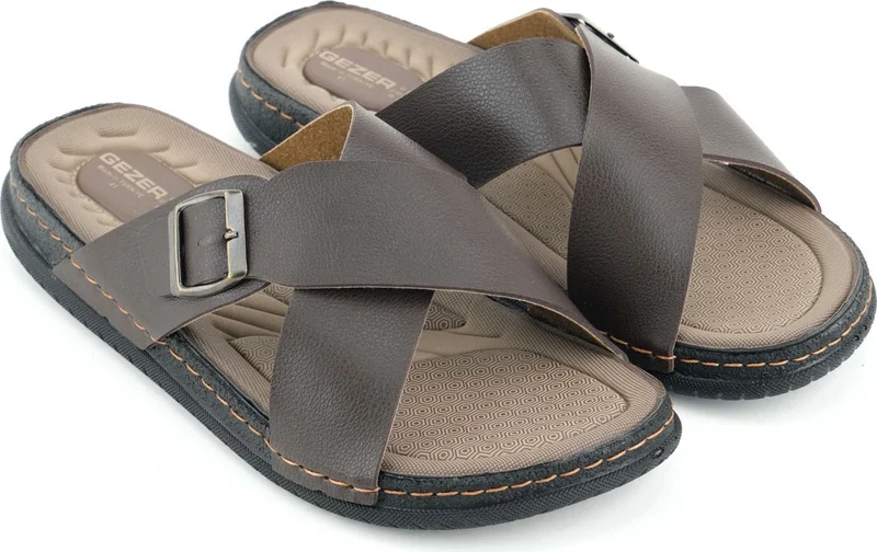 جيزر Men's Summer Artificial Leather Single Buckle Adjustable Comfortable Sole Daily Slippers