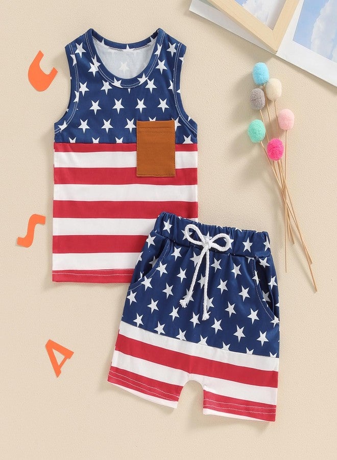 Gureui 4th of July Toddler Baby Boy 18-24 Months Outfit Shirt Tank Tops Shorts Infant Summer Clothes - Image 2
