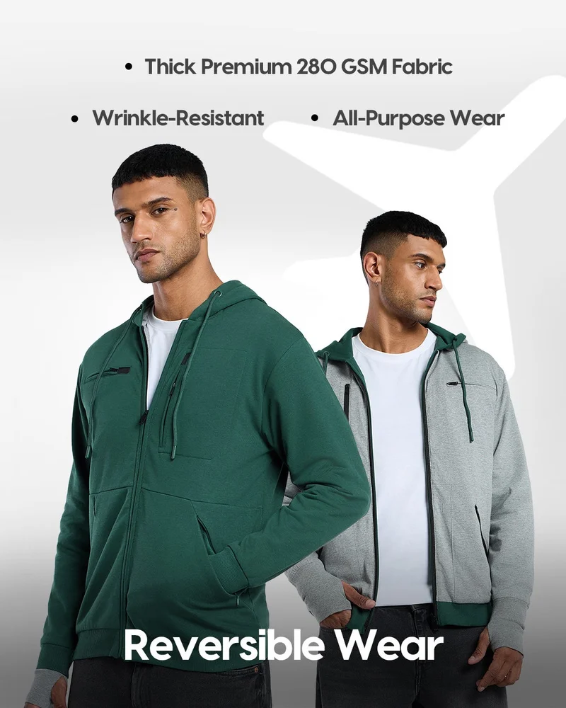 bewakoof Men's Green Plus Size Airport Hoodie