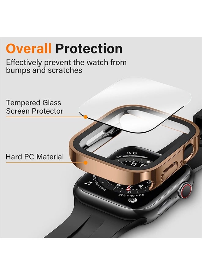 Ocean Straight Edge Waterproof Screen Protector Case With HD Tempered Film for Apple Watch Series 8/7 45mm, Anti-Scratch Ultra-thin HD Touch Sensitive Film, Full-Screen Cover Bubble-Free Protector Rose Gold  - Image 2