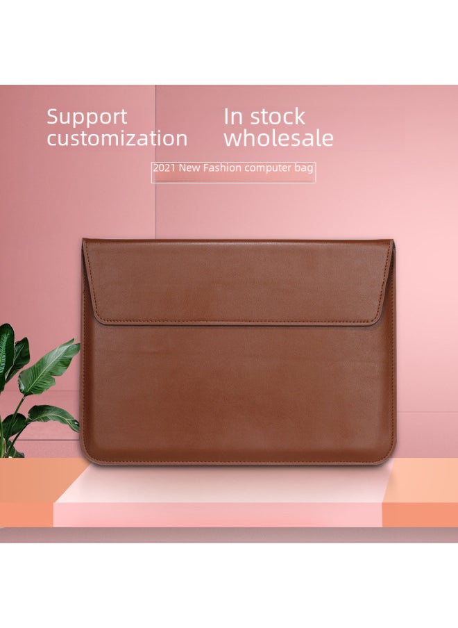 Generic - Macbook Laptop Inner Sleeve Bag Pu Handheld Envelope Bag Pro13 Dell Lenovo Computer Digital Computer Protective Cover-Color:Brown-Applicable Model:11.6inch - Image 1