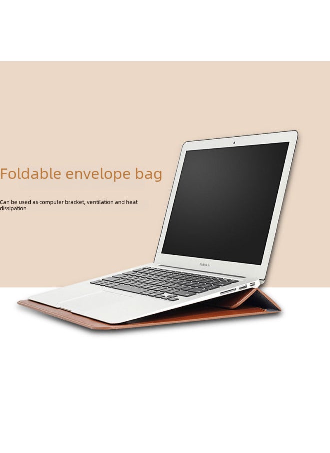 Generic - Macbook Laptop Inner Sleeve Bag Pu Handheld Envelope Bag Pro13 Dell Lenovo Computer Digital Computer Protective Cover-Color:Brown-Applicable Model:11.6inch - Image 1