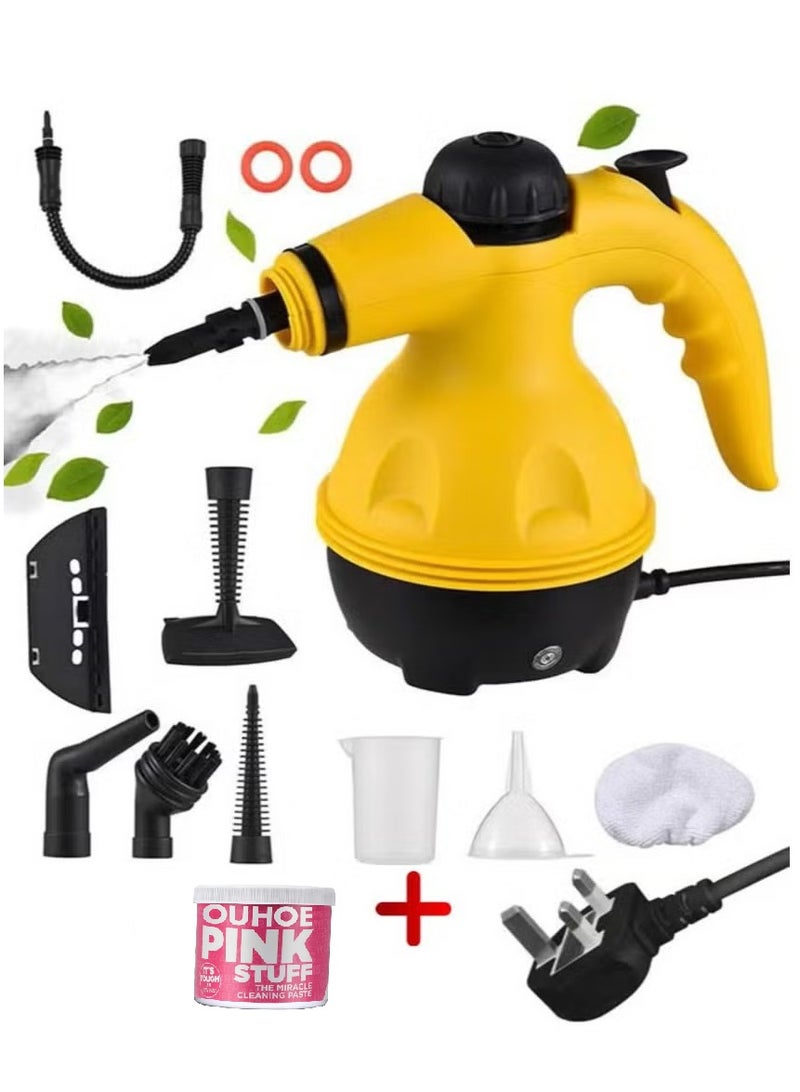 بريمو بلس منظف ​​بالبخار عالي الضغط، منظف بخار محمول صغير الحجم للمطبخ المنزلي ,منظف ​​بخار محمول باليد 1000 وات متعدد الوظائف بدرجة حرارة عالية مع 9 قطع إكسسوارات مع هدية معجون سحري - Image 1