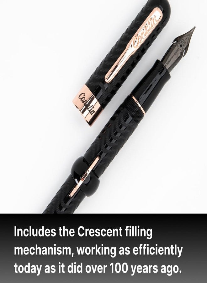 Conklin Mark Twain Crescent Filler Fountain Pen - Black Chase with 18 Karat Rose Gold Trim - Flex Nib - Image 3