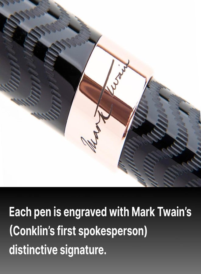 Conklin Mark Twain Crescent Filler Fountain Pen - Black Chase with 18 Karat Rose Gold Trim - Flex Nib - Image 5