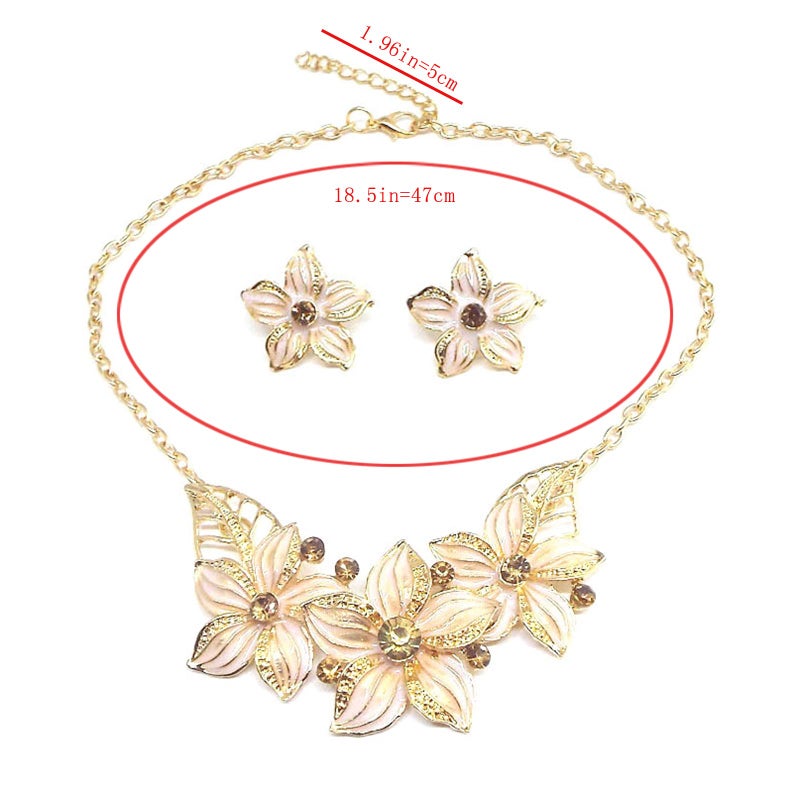 Zittop Fashion Women Crystal Flower Statement Gold Plated Necklace Earrings Jewelry Set (White) - Image 3