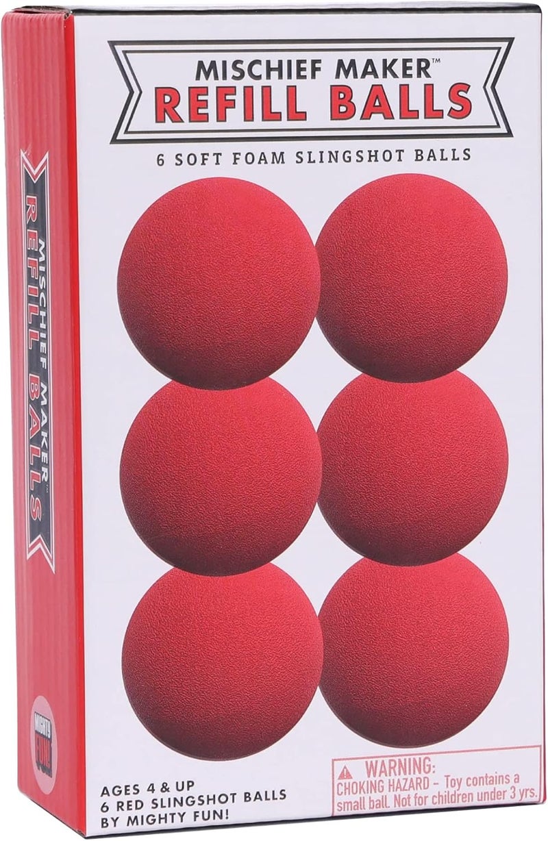 Mighty Fun! ! - Mischief Maker® Toy Slingshot Foam Balls Refill Pack - 6 Soft Foam Replacement Balls for Kids Slingshot - Ages 4+ (Red) - Image 1