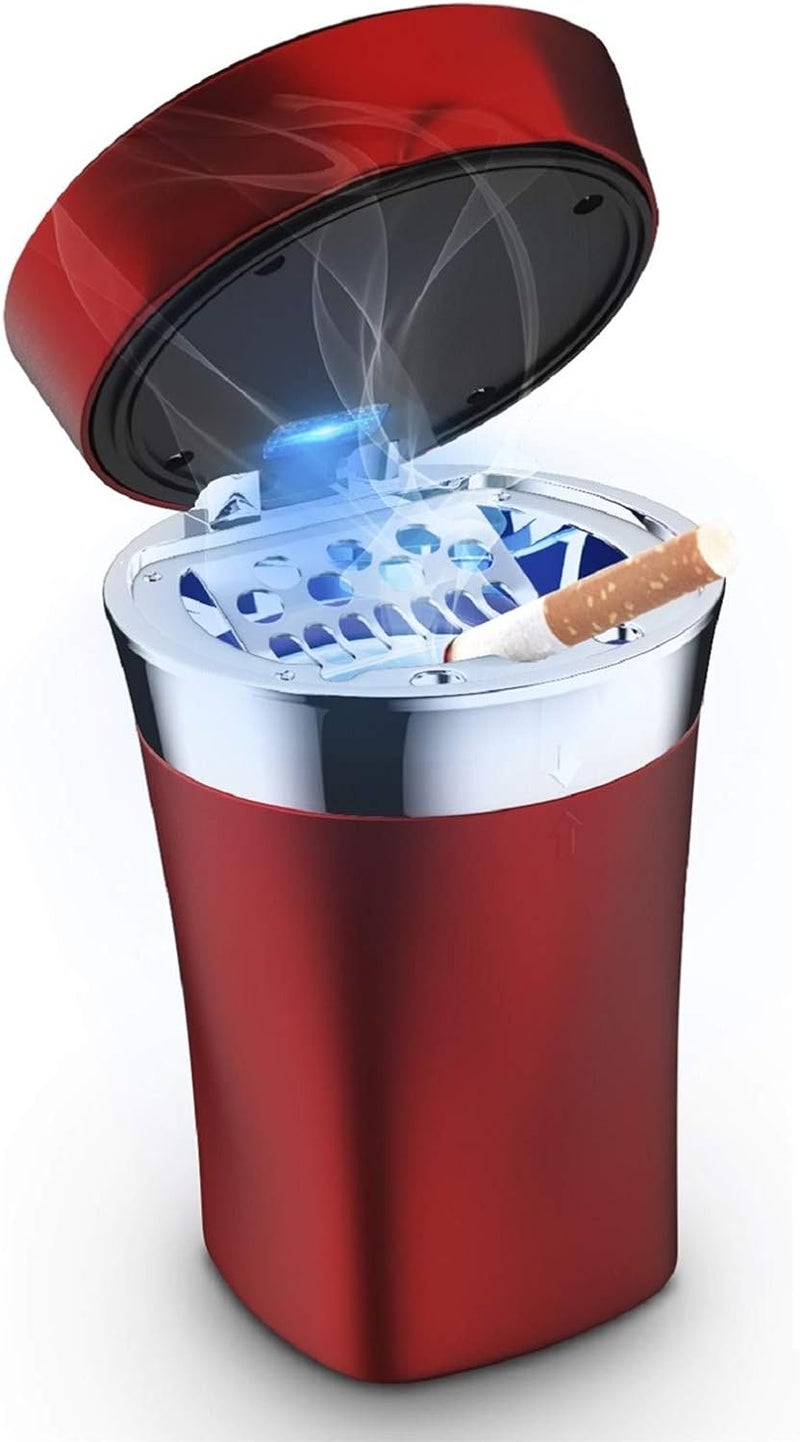 SOLARXIA Car Ashtray, Auto Ashtray Cigar Electronic Cigarette Lighter Detachable Solar Powered/USB Rechargeable with Lid Blue LED Light for Most Car Cup Holder Home Office (Red) - Image 1