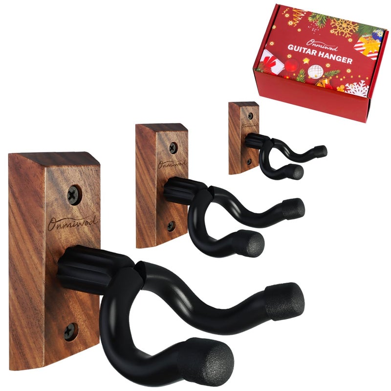 Onmiwod Guitar Wall Mount 3 Pack, Black Walnut Wood Guitar Hanger, U-Shaped Guitar Wall Hanger Mount, Guitar Holder Hook Stand Wall for Acoustic, Electric Guitar, Banjo, Bass, Gift for Guitar Player - Image 1