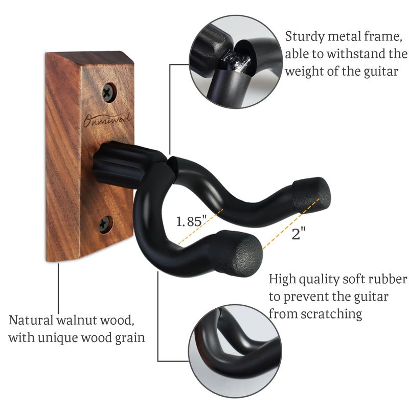 Onmiwod Guitar Wall Mount 3 Pack, Black Walnut Wood Guitar Hanger, U-Shaped Guitar Wall Hanger Mount, Guitar Holder Hook Stand Wall for Acoustic, Electric Guitar, Banjo, Bass, Gift for Guitar Player - Image 5
