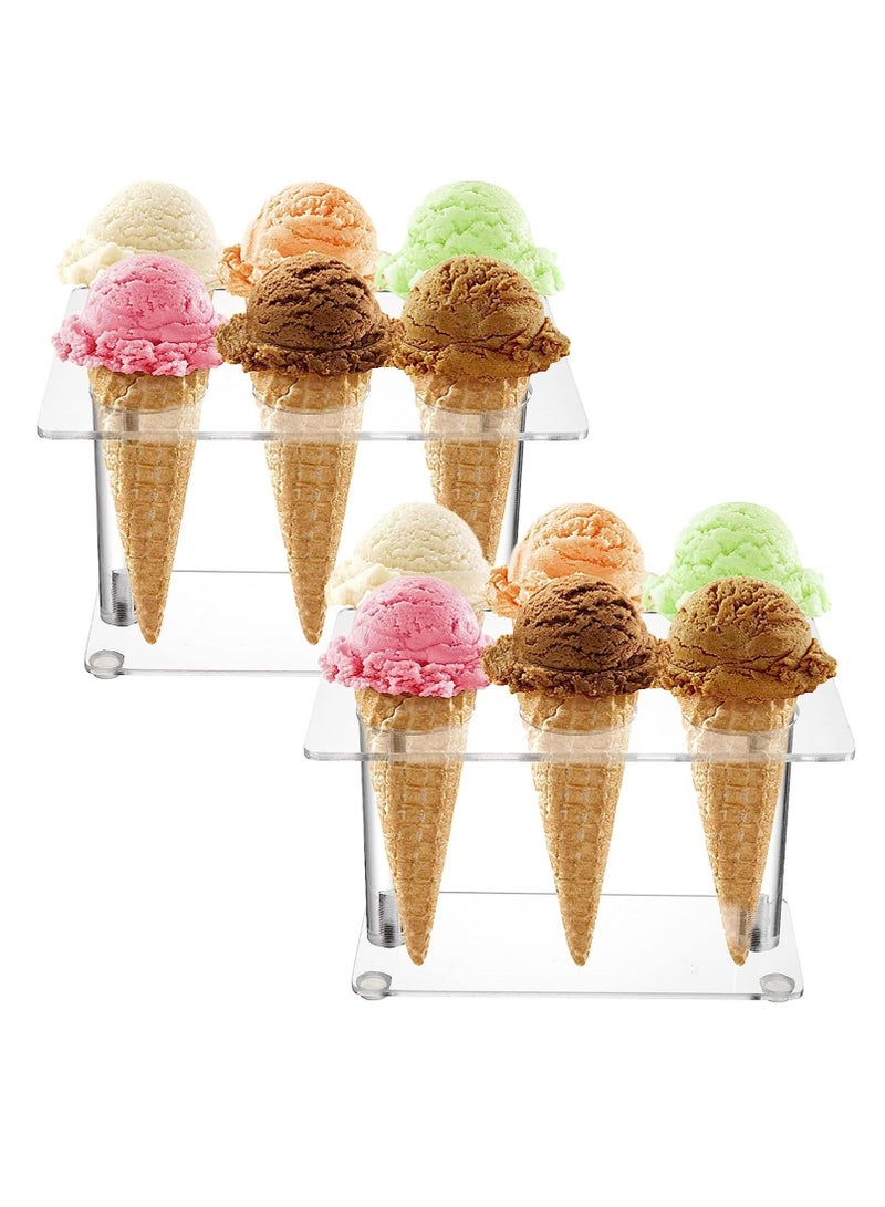 Captaintech , 2 Pack Acrylic Cone Holder with 6 Holes, Clear Ice Cream Display Stand, Waffle Roll Cone Holder, Cone Holder Stand for Wedding, Birthday, Restaurant, Party - Image 1