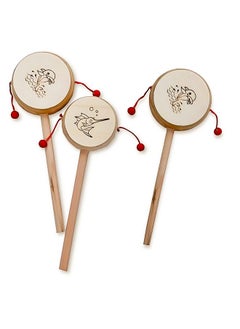 KINZO KINZO Wooden Rattle Damru for Newborn Babies, Handcrafted Wooden Lightweight Damru, Musical & Rhythm Baby Toy(Pack of 3)  - Image 1