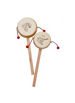 KINZO KINZO Wooden Rattle Damru for Newborn Babies, Handcrafted Wooden Lightweight Damru, Musical & Rhythm Baby Toy(Pack of 3)  - Image 2