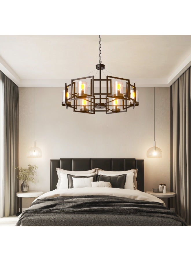WISFOR Farmhouse Black Chandelier, 6-Light Industrial Ceiling Pendant Light with Clear Glass Shades, Modern Matte Black Lighting Fixture for Dining Room, Kitchen Island, or Foyer  - Image 5