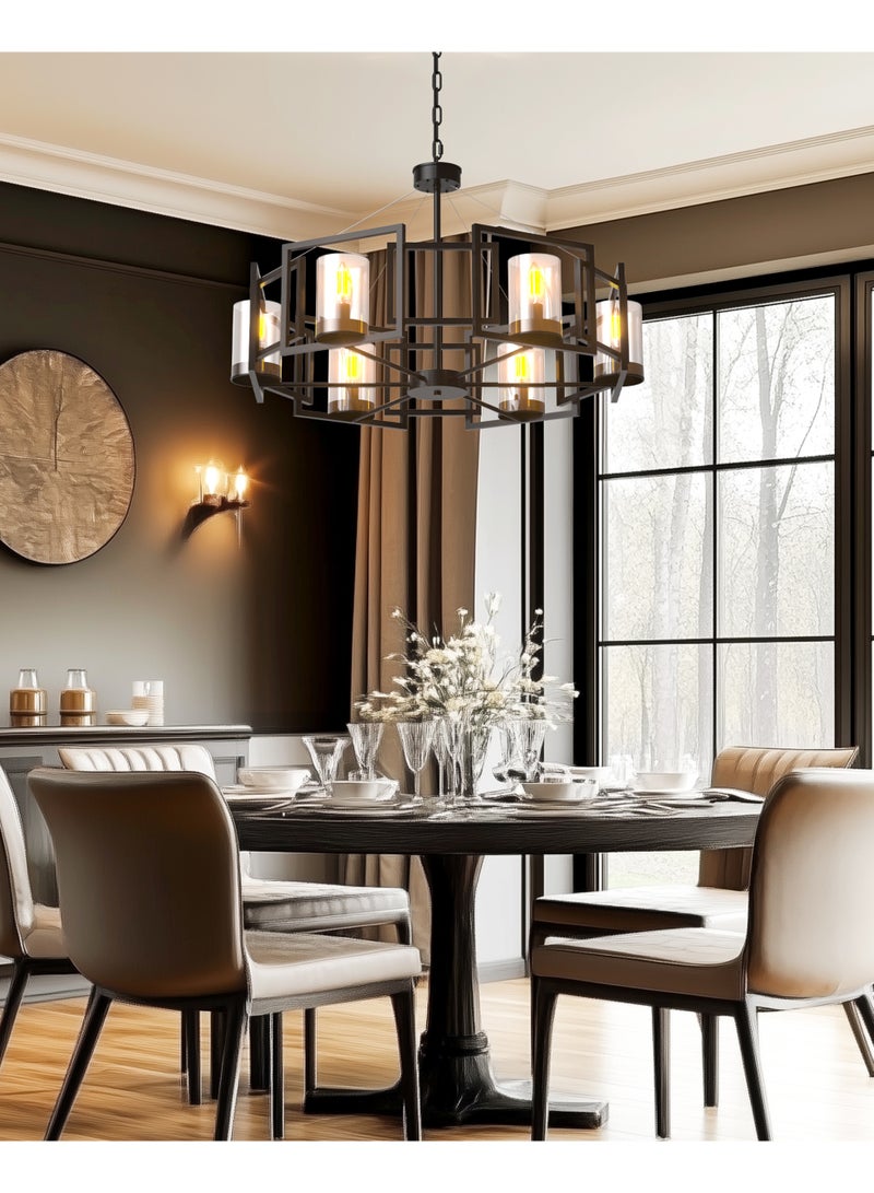 WISFOR Farmhouse Black Chandelier, 6-Light Industrial Ceiling Pendant Light with Clear Glass Shades, Modern Matte Black Lighting Fixture for Dining Room, Kitchen Island, or Foyer  - Image 1
