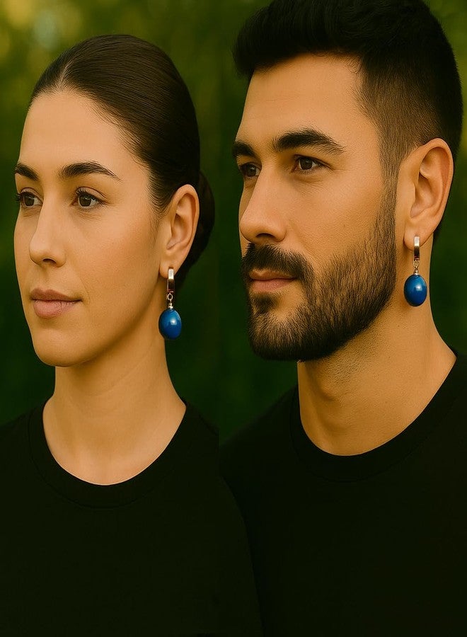 Mall of Style Potara Earrings for Men - Japanese Jewelry for Women - Agate Ocean Blue Earrings (Ocean Blue) - Image 2