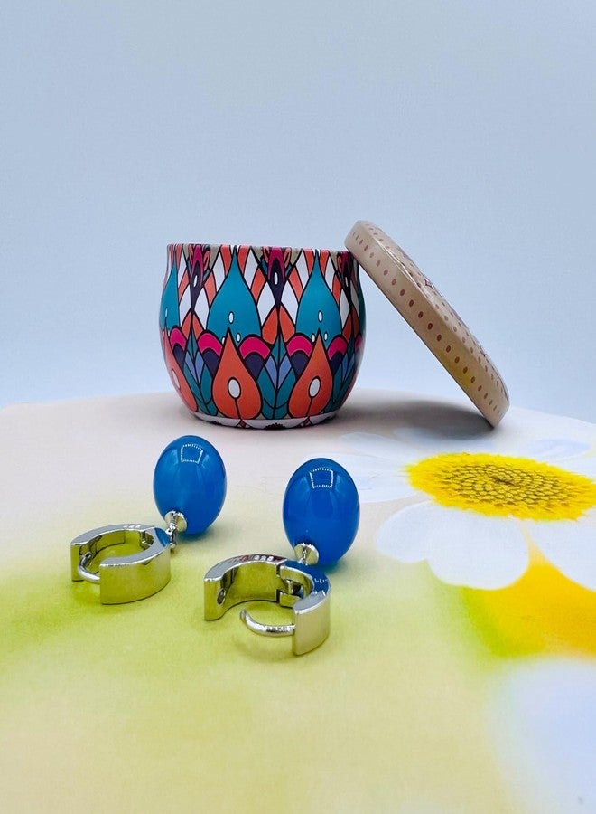 Mall of Style Potara Earrings for Men - Japanese Jewelry for Women - Agate Ocean Blue Earrings (Ocean Blue) - Image 5