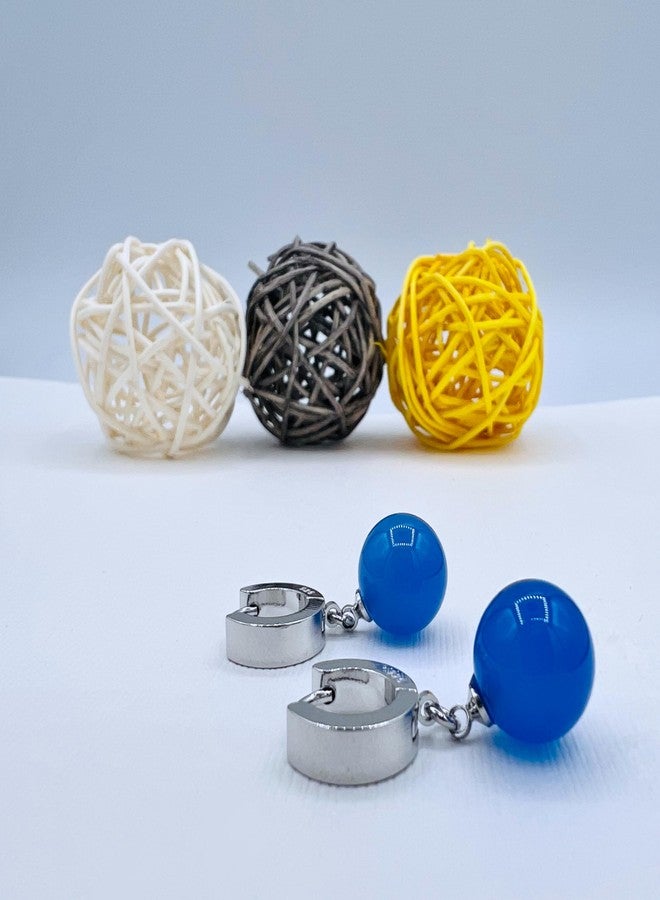 Mall of Style Potara Earrings for Men - Japanese Jewelry for Women - Agate Ocean Blue Earrings (Ocean Blue) - Image 3