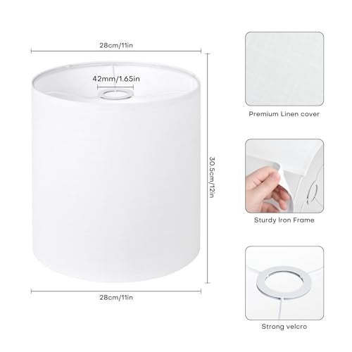 YoflowX White Linen Tall Drum Lampshade 11 Top x 11 Bottom x 12 High Lamp Shade Lamp Shade Replacement for Table and Floor Lamps Pendant LightHandcrafted LampshadeEasy Assembly - Image 3